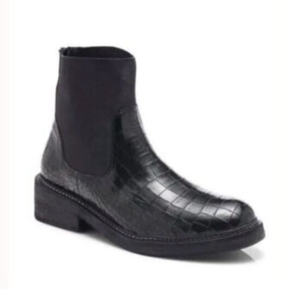 Free people arlo Santa Fe Black Croc-Embossed Ankle Boots Chelsea size 37